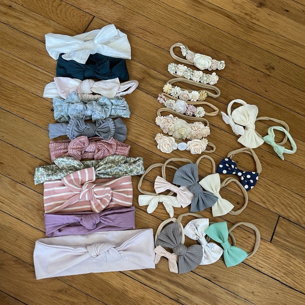 Lot 28 Baby Girl Headbands Bows Infant Toddler Mixed Styles Colors Stretch Cute
